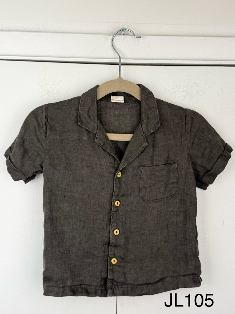 H&M Baby 100% Linen Charcoal Short Sleeve Shirt 18M